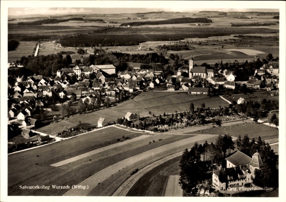 Postcard Bad Wurzach in Upper Swabia Württemberg, aerial photograph, Salvatorkolleg