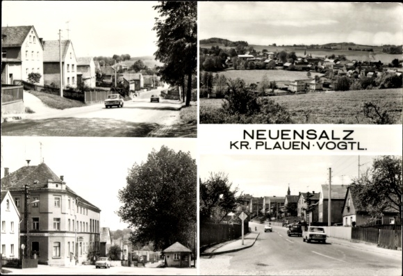 Ansichtkaart Neuensalz in Vogtland, panorama, straatdelen