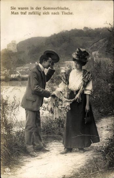 5 old Postcard series Lovers on a walk