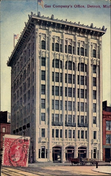 Ak Detroit Michigan USA, Gas Company's Office, s-gebouw, architectuur, VS