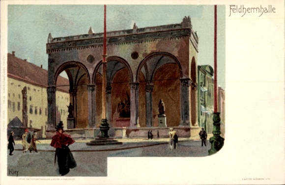Künstler Litho Kley, Heinrich, München Bayern, Passanten vor der Feldherrnhalle