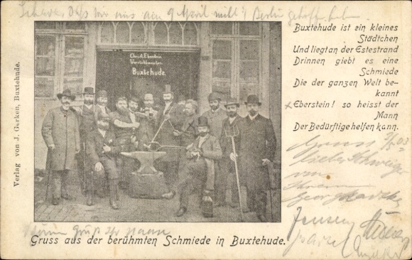 PC Buxtehude in Lower Saxony, men in front of the Eberstein forge