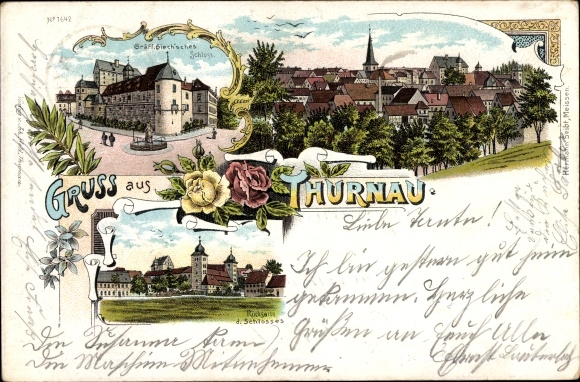 Chromo-Litho Thurnau in Franconian Switzerland Bavaria, castle, total view of the village