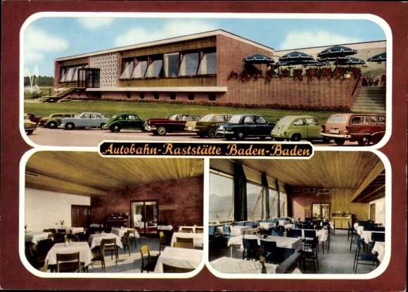 Postcard Baden Baden, motorway service area, interior view