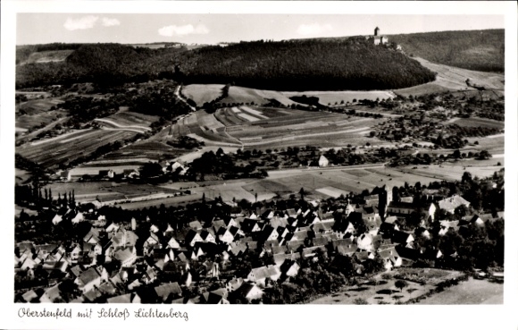Postcard Oberstenfeld in Württemberg, aerial photograph, Lichtenberg Castle