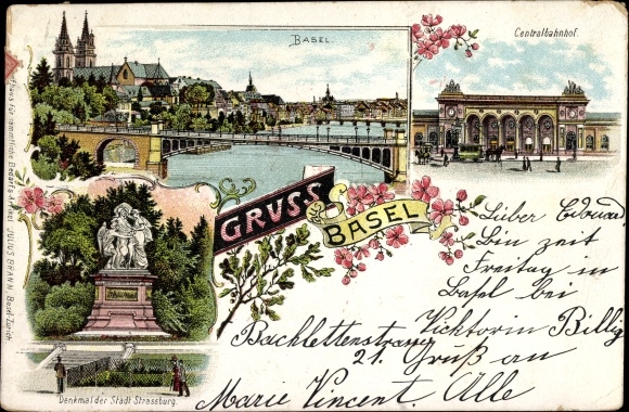 lito Basel Bâle Stadt Schweiz, dworzec centralny, pomnik miasta Strasburga