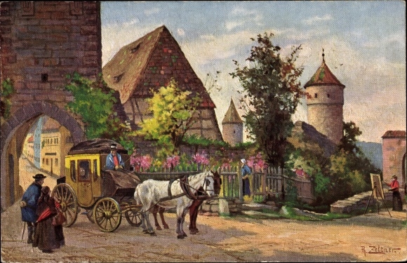 Artist PC Zeltner, Rothenburg ob der Tauber Middle Franconia, Klingentor, stagecoach