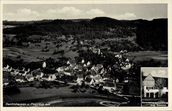 Postcard Renfrizhausen Sulz am Neckar, aerial photograph of the Aug. Kimmich grocery store