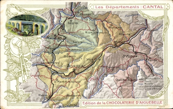 Maps Postcard Aurillac Cantal, viaduct, places, Chocolaterie d'Aiguebelle