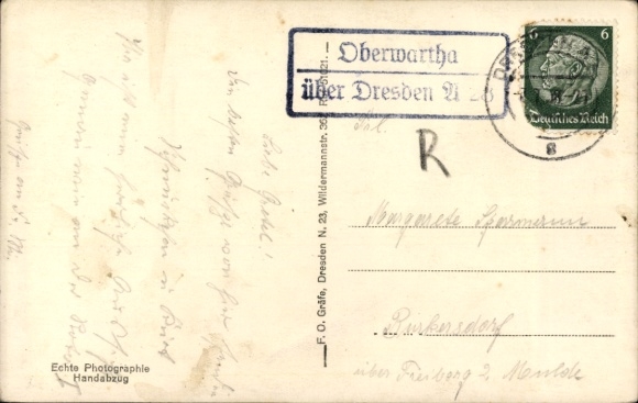 Country postmark Oberwartha via Dresden, July 7th, 1938, PC Cossebaude Osterberg