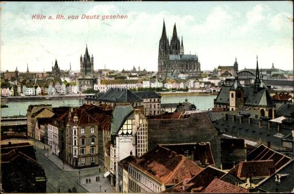 Ak Deutz Köln am Rhein,  Rhein, Deutz, Dom, Fluss, Stadtansicht