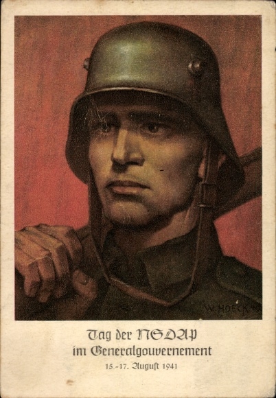 Artist Postcard Hoeck, W., Krakow, Day of the NSDAP in the General Government 1941, Wehrmacht soldier
