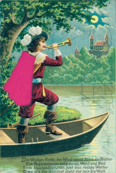 Fabric Postcard Trumpeter von Säckingen, The clouds flee, the wind rushes through the leaves