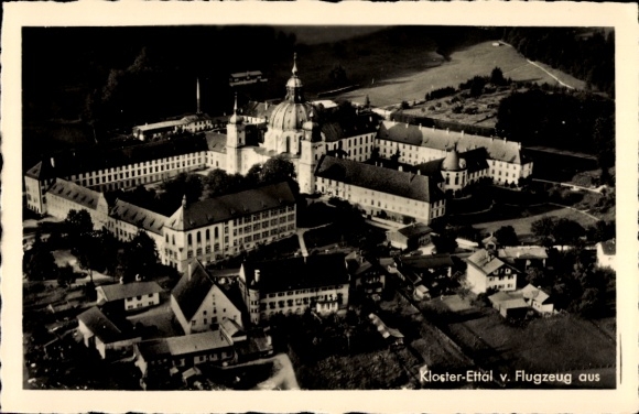 Ak Ettal Oberbayern, Kloster, Benediktinerabtei, Fliegeraufnahme