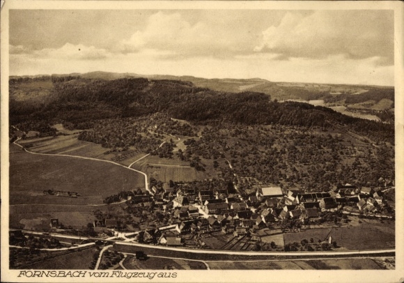 Postcard Fornsbach Murrhardt in Württemberg, aerial photograph from airplane view, nature, landscape