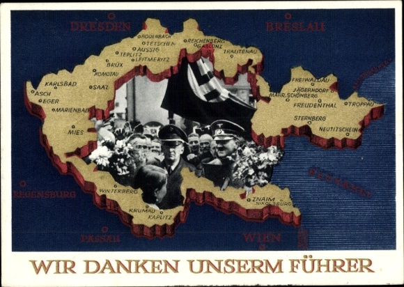 Postal stationery Postcard We thank our Führer, Sudetenland, Bohemia, Moravia, Hitler
