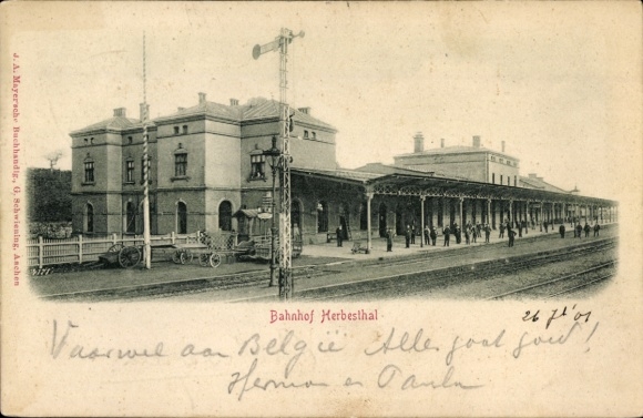 Postcard Herbesthal Lontzen Wallonia Liège, station track side, German Belgian border
