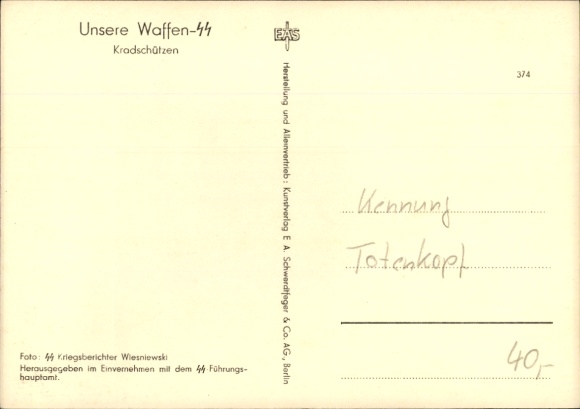 Postcard Waffen-SS, motorcycle riflemen, motorcycle, sidecar with Totenkopf marking