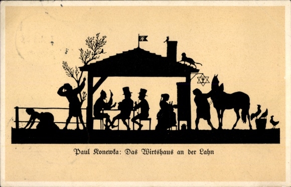 Paper cutting artist Postcard Konewka, P., Wirtshaus an der Lahn