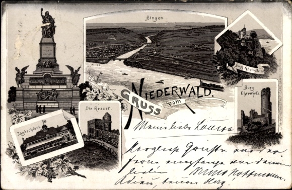 Prekursor lito Rüdesheim am Rhein w Hesji, Zamek Rheinstein, Rossel, Pomnik Niederwald