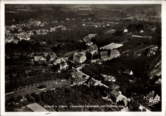 Postcard Sasbach in the Ortenau region, aerial photograph, Lendersche Lehranstalt, landscape, aerial photograph