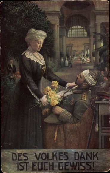 Artist Postcard Fischer, The people's thanks are certain, Empress Auguste Viktoria visits the hospital