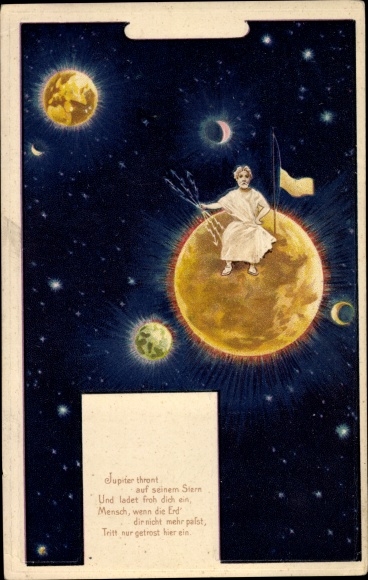 litho Jupiter troont op zijn ster, god Jupiter, planeet