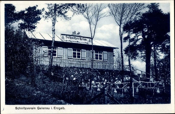 Postcard Gelenau in the Ore Mountains, carving association, carving home