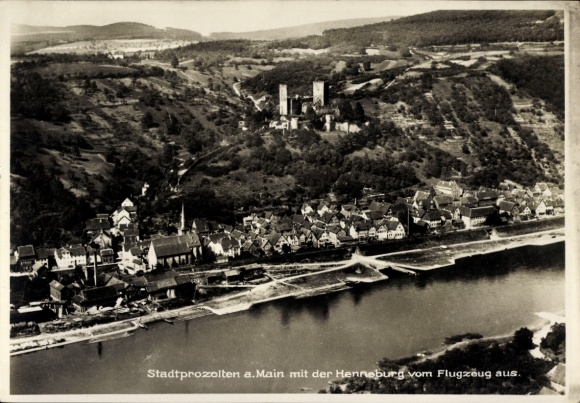 Postcard Stadtprozelten am Main Lower Franconia, aerial photograph