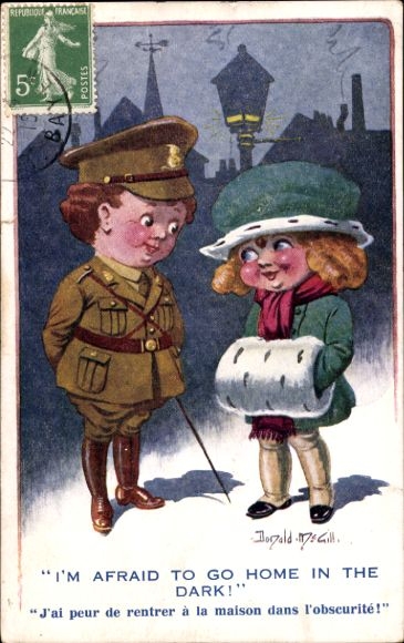 Artist Postcard McGill, D., Helpful Boy, Girl with Muff