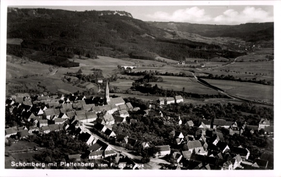 Postcard Schömberg, aerial photograph with Plettenberg