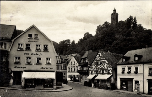 Postcard Bad Berneck in the Fichtelgebirge Upper Franconia, market square, view of the Schlossberg, lodging house
