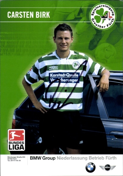 Autograph card footballer Carsten Birk, SpVgg Greuther Fürth, autograph