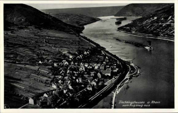 Postcard Trechtingshausen am Rhein, aerial photograph