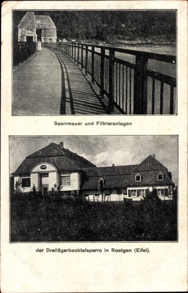 Postcard Roetgen in the Eifel, Dreilägerbachtalsperre, dam, filtration systems