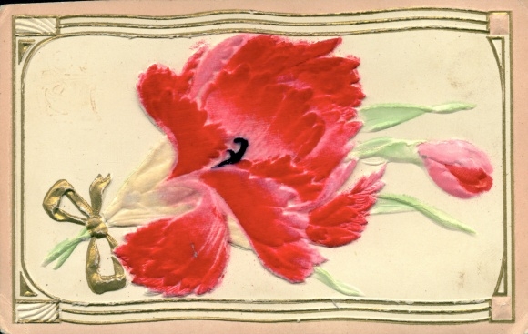 Relief Postcard Carnation flower, bud, leaves