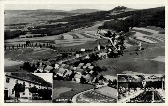 Postcard Waldeck Kemnath in the Upper Palatinate, aerial photograph, Gasthaus z. Hirschen, guest rooms