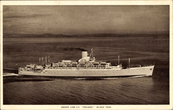 Ak stoomboot RMS Orcades van de Orient Line op zee