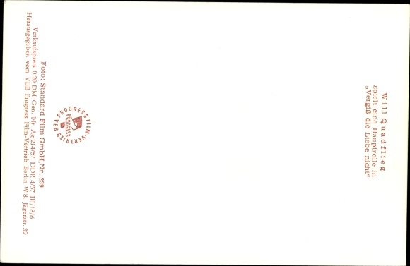 Postcard Actor Will Quadflieg, Leading Role in Don&#39;t Forget Love, portrait