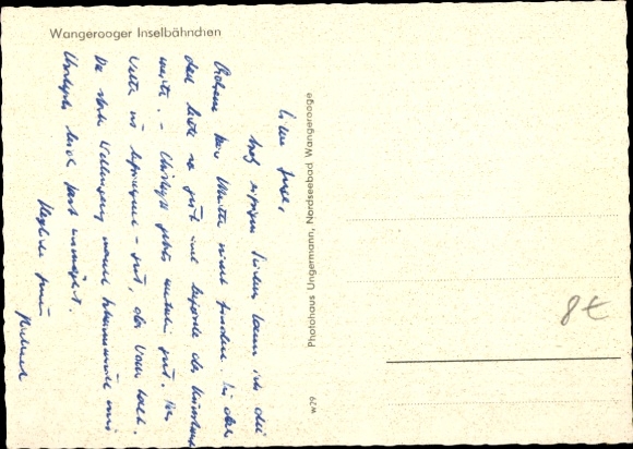Postcard North Sea resort Wangerooge in East Frisia, island railway, locomotive no. 99023