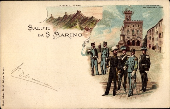 lito San Marino, Il Monte Titano, il Palazzo, żołnierze w mundurach