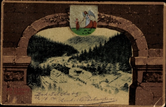 KP z herbem passepartout Laufen w Kąpać Sulzburg Schwarzwald, Waldhotel Bad Sulzburg