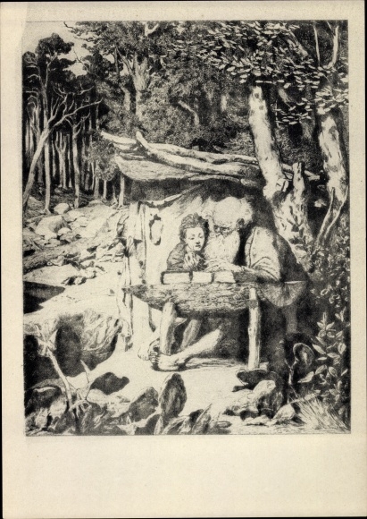 Artist Postcard Klinger, Max, Simplici Writing Lesson, Intermezzi