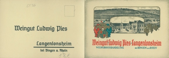 Folding coat of arms PC Langenlonsheim an der Nahe Pfalz, winery Ludwig Pies, wine wholesaler
