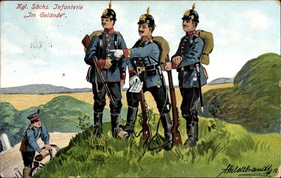 Kunstenaarskaart Hildebrandt, Fritz, Kgl. Saksisch Infanterie, off-road, Duitse soldaten