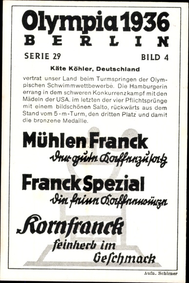 Collection picture Olympia 1936, series 29 picture 4, the German high diver Käthe Köhler, Franck Kaffee