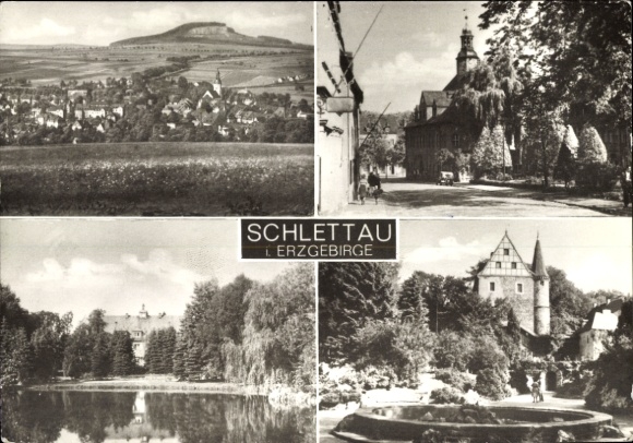 Ak Schlettau in het Erzgebirge, algemeen beeld, kerk, gedeeltelijk uitzicht