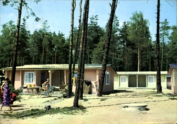 Ak Deutschbaselitz Kamenz Sachsen, Bungalowsiedlung, Waldszene, Urlaub, Farbfoto Kampmann, 