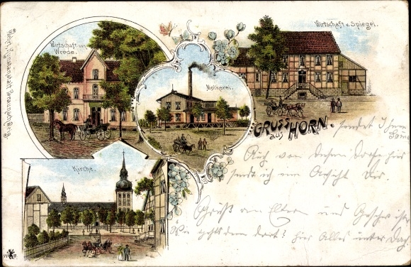 Chromo-Litho Horn Millinghausen Erwitte in Westphalia, economy, church, dairy