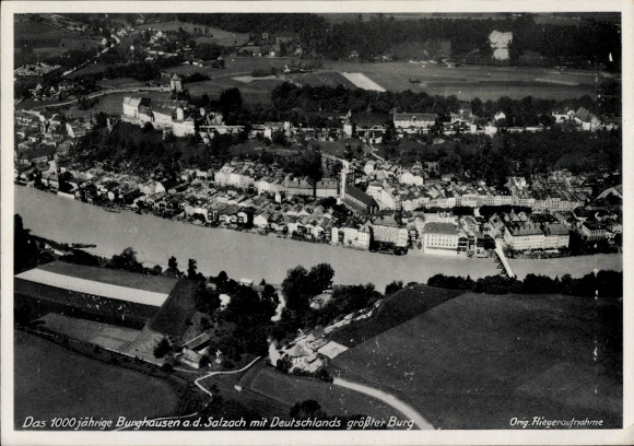 Postcard Burghausen an der Salzach Bavaria, aerial photograph